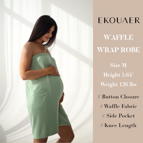 Image of Ekouaer Waffle Robes For Women Bath Wraps Lightweight Knee Length Soft Shower Robe with Pocket S-L
