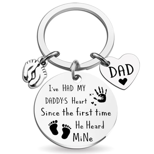 ICHRATI Adults Mens Stocking Stuffers for New Dad Gifts from Daughter Son First Time Cool Gifts for a New Dad First Fathers Day I've Had My Daddy's Heart Since the First Time He Heard Mine Keychain