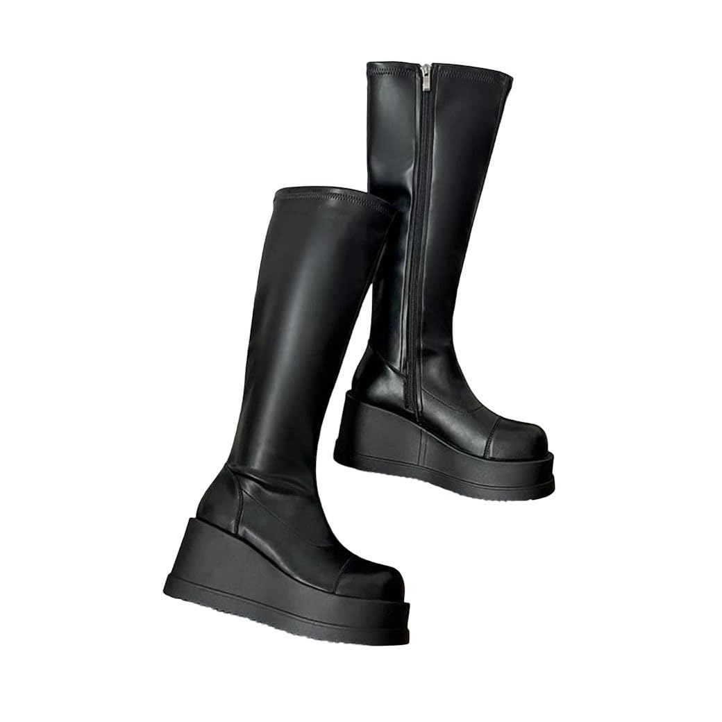 Womens Platform Chunky Knee High Boots Thick Sole Long Booties Autumn Winter Fashion Shoes