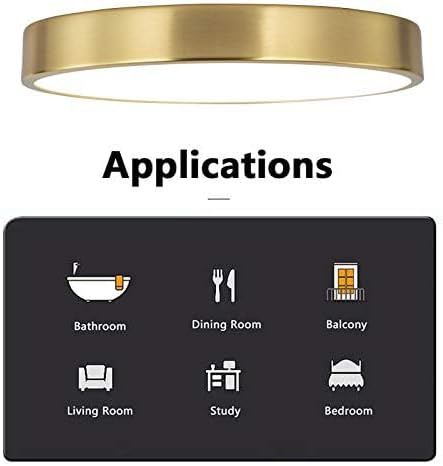 Miniatura 6 de Lámpara de techo LED de metal dorado cepillado de 9 pulgadas, 3000 K-5000 K, lámpara de techo redonda delgada de perfil bajo, lámpara de techo
