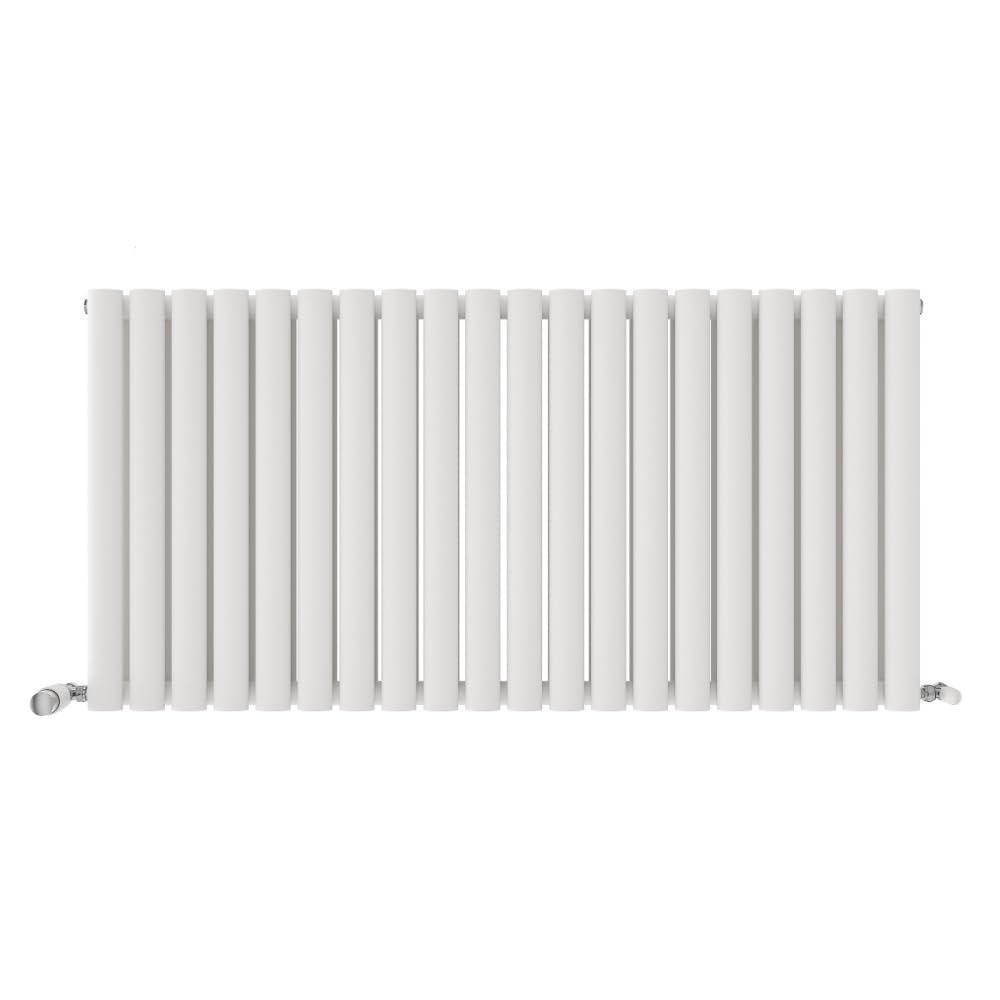 iBathUK Strata Wall-Mounted Horizontal Double Oval Panel Radiator, 20 Column Steel High Thermal Output Hydronic Central Heating, Designer Modern Radiator in Matt White, 600 × 1180mm