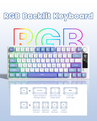 Image of Womier DK75 75% Wireless Gaming Keyboard, RGB Backlit Creamy Keyboard with Media Knob, OLED Screen, Tri-Mode 2.4GHz /USB-C /BT5.0, Anti-Ghosting No-Conflict Silent Membrane Keyboard for MAC Windows
