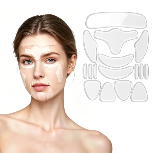 16 Parches Antiarrugas Faciales de Silicona Reutilizables – Set Completo para Frente, Patas de Gallo y Surco Nasogeniano – Almohadillas de Noche para un Efecto Lifting y Piel Lisa