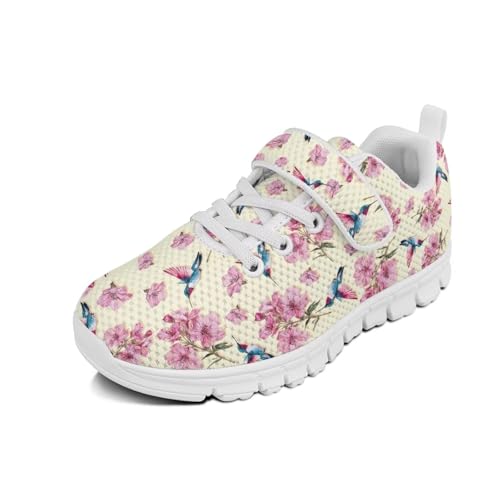 Little Kid Shoes Kids Boys Girls Tennis Shoes Sport Running Shoes Fashion Sneakers Hummingbird Cherry Blossom Pattern（White Sole）