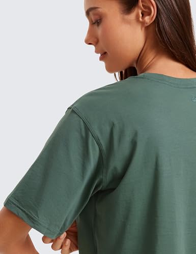 Image of CRZ YOGA Pima Cotton High Neck Crop T-Shirt | Workout, Naturally Soft, Loose Fit, Short Sleeve Tops for Women