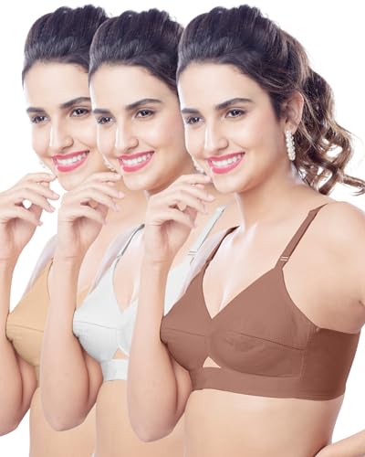 Image of Brida Kavya Xtra Soft Cotton Round Stitch Bra for Women | Full Coverage | Double Layered | Non-Padded | Wireless | Saree Bra for Heavy Bust | Daily Use | Combo