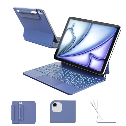 Image of RAYMCRAFT for iPad Air 11 inch Case with Keyboard (M4 /M3 /M2, 2026 /2025 /2024), iPad Pro 11 (4th /3rd /2nd /1st Gen) & Air 5 /4th Magic Keyboard Case, 11 Colors Backlit, Multi-Touch Trackpad, Blue