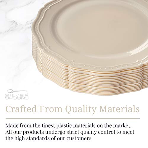 Vintage Embossed Plastic Salad Plates For Party (20 Pc) Heavy Duty Disposable Dinner Set 9", Fine China Look Dishes, Perfect For Upscale Weddings And Events, Cream - Countryside Collection #TOP4