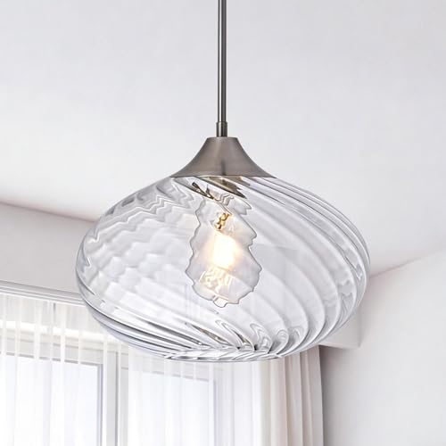 MKONOL 11''Glass Pendant Light Brushed Nickel Kitchen Island Lighting Fixtures,Modern