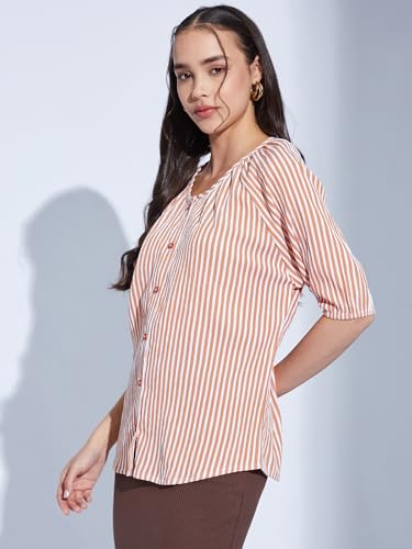 Image of Selvia Women Textured Crepe Printed Top Regular fit Shirt Style Top Round Neck Half Sleeve Stylish Top