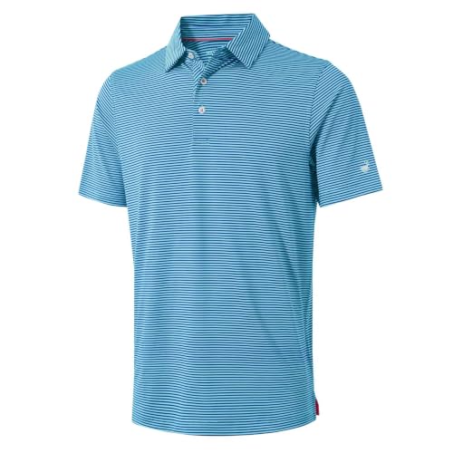 Image of Mens Golf Shirt Moisture Wicking Dry Fit Performance Sport Short Sleeve Striped Golf Polo Shirts for Men