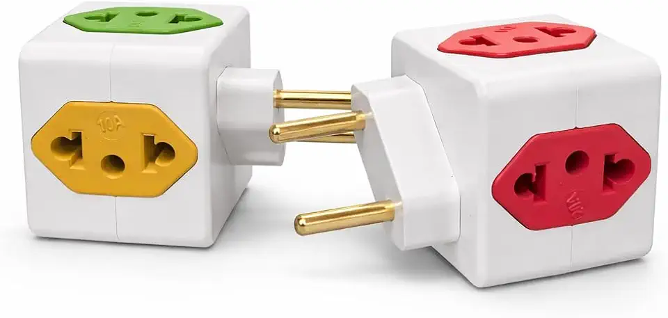 Kit 2 Adaptadores Cubo de Tomada 4 Entradas 10A/20A Padrão Brasileiro 110V/220V Cubo 4 em 1 Bivolt Compacto para Casa, Escritório e Viagem CORES SORTIDAS 3 Entradas 10A e 1 Entrada 20A