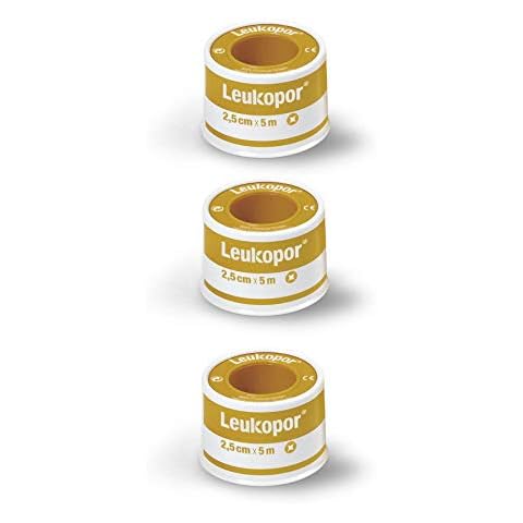 Leukopor Paper Dressing Tape - Ultra-Thin Microporous Tape for Long Lasting Adhesion and Dressing Fixation - 5cm x 2.5cm Roll - 3 Pack Cover