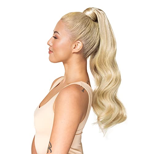 Image of WENNALIFE Ponytail Extension Human Hair, 14 Inch 75g Platinum Blonde Clip in Remy Human Hair Ponytail Wrap Around Ponytail Hairpieces