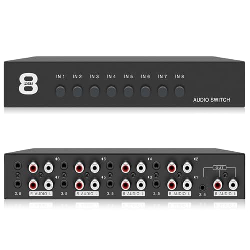 GBKDQQ Interruttore Audio 8 in 1 out, Commutatore Audio 3,5 Mm Aux + RCA L/R, Interruttore Audio Bidirezionale, Scatola di Selezione Audio, Splitter Audio Video per Cuffie, Fono