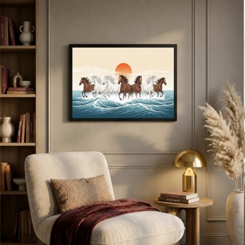 Image of Suneree 7 Horse Vastu Wall Painting (Landscape Collection) (Natural, Design 20, 33L x 25W cm)