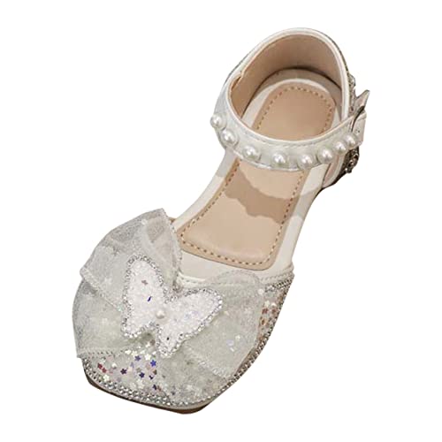 Girls Dress Shoes Cute Bow Mary Jane Shoes Ballerina With Satin Ankle Tie For Wedding Birthday Party (Beige, 6.5 Infant)