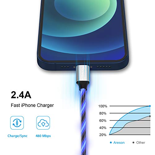 Image of Light up iPhone Charger Cord, LED Lightning Cables 1 Pack | Apple MFi Certified | USB Fast Charging Cord for Apple iPhone 13 12 11 Pro Max XR XS X /8Plus /7Plus /6Plus /5s /5c /iPad More (Blue, 6ft)