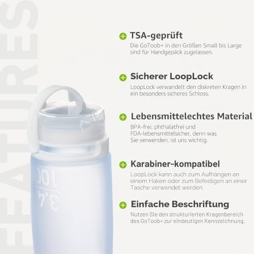 humangear GoToob+ (groß), nachfüllbare Reiseflasche aus Silikon, verschließbarer Deckel, lebensmittelechtes Material, Blaugrün… – Ansicht 4