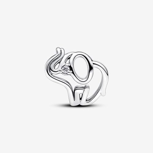 Pandora Moments Offen gearbeitetes Elefanten Charm aus Sterling Silber mit Zirkonia, Kompatibel mit Pandora Moments Armbändern, 793345C01