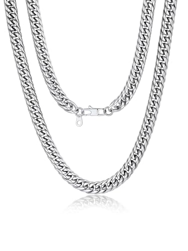 FaithHeart Miami Cuban Link Chain for Men, Silver/Black/14K Gold Plated Stainless Steel Cuban Link Chain Necklaces, 3.5/6/9/12mm Mens Necklace Hip Hop Jewelry 18