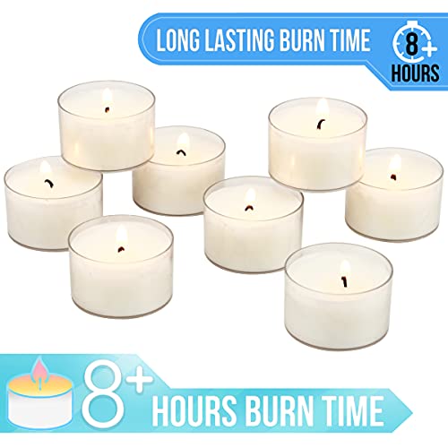 Stonebriar Bulk 48 Pack Unscented Smokeless Long Clear Cup Tea Light Candles With 8 Hour Extended Burn Time, 48 Count #TOP4
