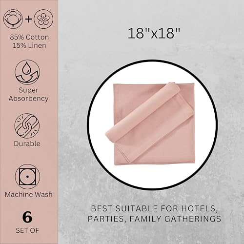 Image of FINGERCRAFT Table Napkins 18x18 Inches Set of 6 Cotton Linen Blend Fabric Dinner Cloth Napkins Washable and Reusable, Good Absorbency for Home, Parties, Hotels (Pink)