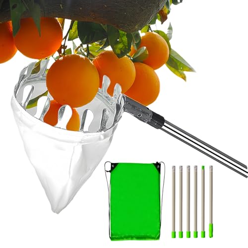 Obstpflücker mit Teleskopstiel Diameter 16 cm, 1.8/2.6/4.2M Apfelpflücker mit Baumwollbeutel, Obstsammler Kirschen Pflücker Pflaumenpflücker für Ernteernte Apfel, Zitrus, Birnen, Pfirsich (2.6M)