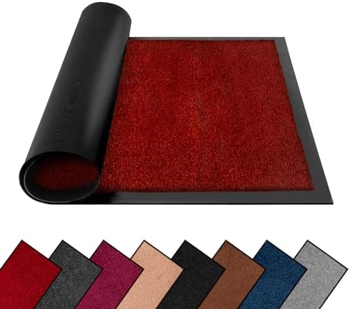 Washable Dirt Trapper Door Mats Indoor & Outdoor, Heavy Duty Non Slip Doormats, Rubber Backed Floor Mat, Super Absorbent Front Door Mat, Entrance Rug (Red-Plain, 60cm x 120cm)
