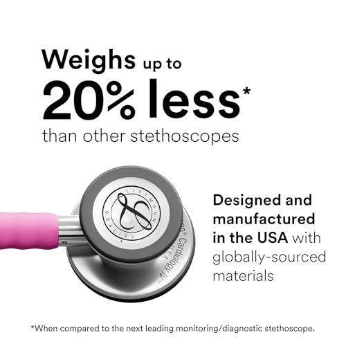 Image of 3M Littmann Cardiology IV Stethoscope, 6159C, 27 inch Rose Pink Satin Finish Tube for Added Comfort, Flexibility and Cleanability, Stainless Steel Chestpiece, More Than 2X as Loud, Weighs Less