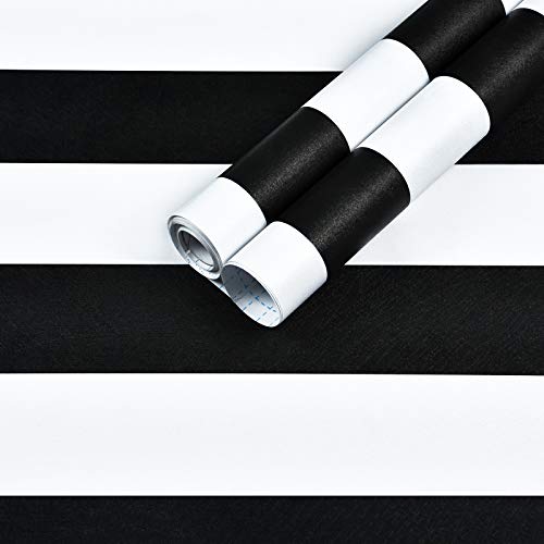 Mecpar Black And White Stripe Wallpaper 17.71'' X 118'' Black And White Peel And Stick Contact Paper Self-Adhesive Removable Waterproof Wallpaper Wall Covering Cabinets Shelves Drawer Liner Decorative #TOP7