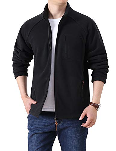 Locachy Men's Full-Zip Fleece Jacket Windproof Lightweight Outdoor Jackets with Pockets Hiking Work Outwear