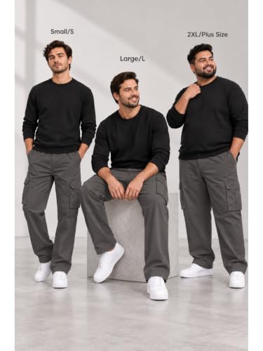 Image of Leriya Fashion Men Cargo Pants | 6 Pocket Cotton Cargo Joggers for Men | Loose Fit Stylish Pant with Pockets | Casual Baggy Trousers & Streetwear Lower (Available in Plus Size)