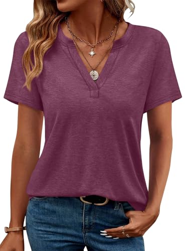Image of WEESO Womens Tops Summer Short Sleeve V Neck Blouses Business Casual Loose Fit Tshirts Trendy Fashion Outfits
