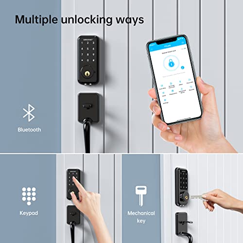 Smart Door Lock, SMONET WiFi Smart Locks Keyless Entry Door Lock Digital Electronic Keypad Deadbolt Bluetooth Touchscreen Auto Lock with Gateway Hub Work with Alexa for Home Security