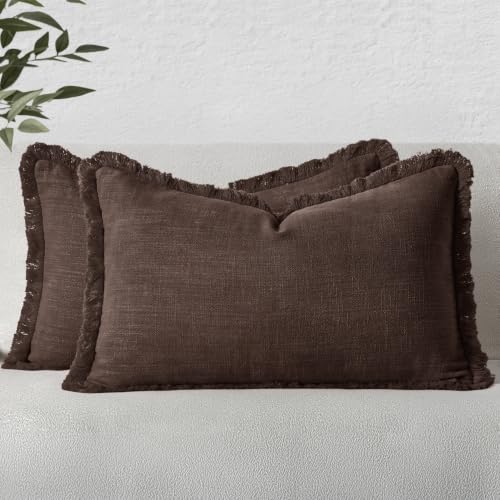 Image of MIULEE Linen Decorative Fall Lumbar Throw Pillow Covers Dark Brown 12x20