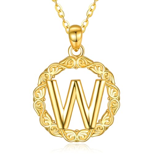Image of TANGPOET Initial W Necklace for Women Girls 925 Sterling Silver Gold Plated Letter W Pendant Mothers Day Birthday Christmas Alphabet Monogram Jewellery Gifts