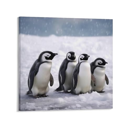 Toile murale abstraite animaux et champ de neige 70x70cm tableau