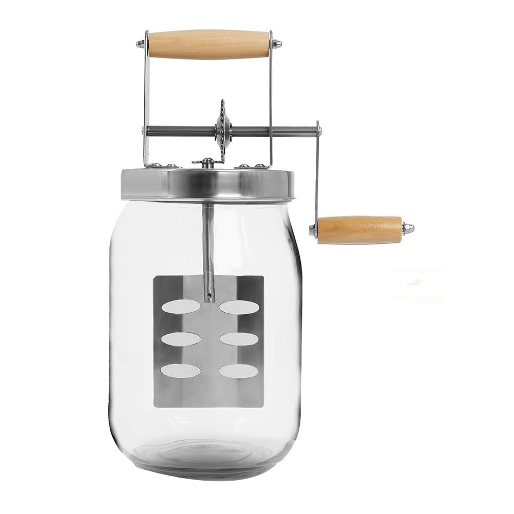 Quzenn 1.5L Glass Butter Churner, Large 52-Fluid Ounce Capacity Butter Churner Hand Crank Jar, Butter Churns Makes