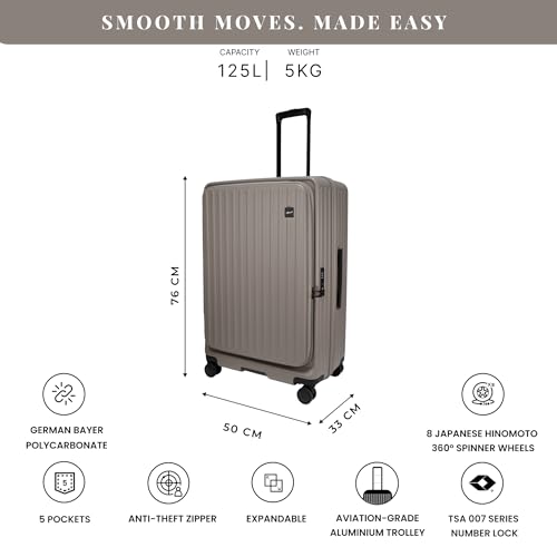 Image of F Gear Montreal Large 76cm German Polycarbonate Hard Luggage|8 Japanese Hinomoto Silent Wheels|Expandable Check-in Front Opening Suitcase for Travel| Anti-Theft Zipper, TSA 007 Lock (Taupe)