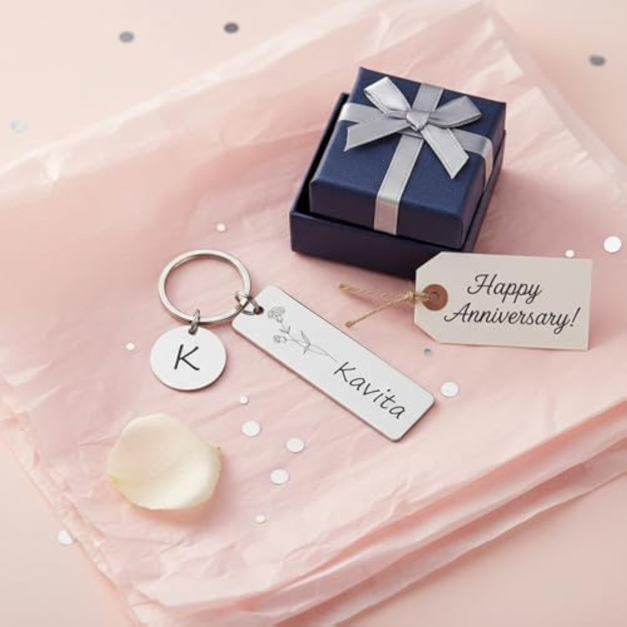 Personalized Birth Flower Keychain, Floral Initial Keepsake