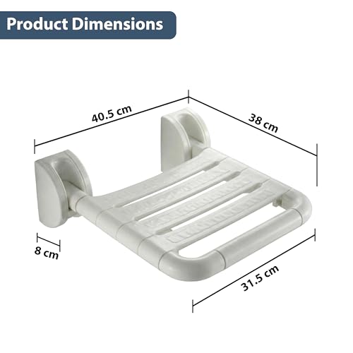 Image of Eldrix Shower Seat for Bathroom | Foldable Bathroom Seater for Bath | ABS Wall Mounted Shower Seat for Senior Citizen (White)
