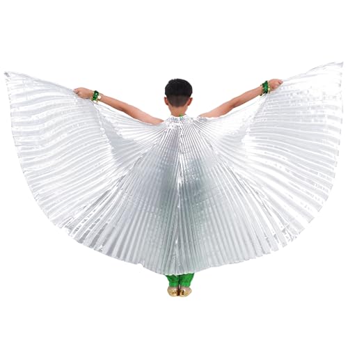 Baisdan Kids Isis Wings (Wings + Stick+ Carrying Bag) Belly Dance Performance Costumes for Girls Silver