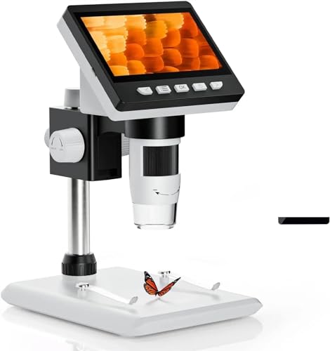Microscopio digital USB 1000X, microscopios electrónicos de soldadura, 8 luces LED, vista de PC, microscopio LCD de 4.3 pulgadas (blanco)