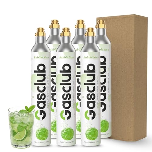 GasClub 60L CO2 Cylinder Compatible with All 'Screw-In' Soda Makers For SodaStream (Excluding Enso, E-TERRA, Art, Terra, Gaia, and Aqua Fizz), Philips, Aarke, etc.Makes Up to 60L, 6-Pack
