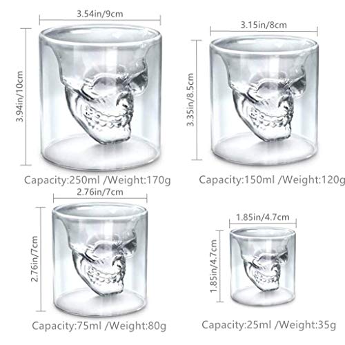 Aebor Crystal Skull Shot Glasses Double Wall Glass Cup,Funny Crystal Drinking Cup,Whiskey Glasses,Cool Beer Cup for Wine Cocktail Vodka,Set of 4, 25ml