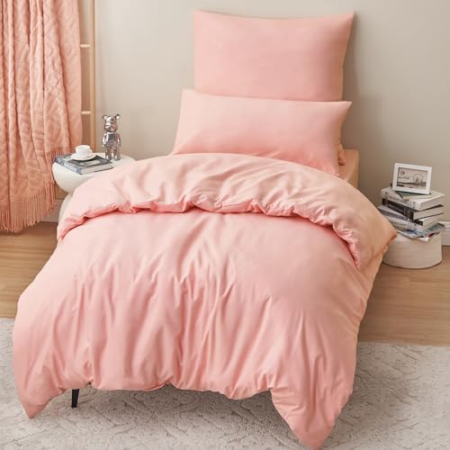 RUIKASI Bettwäsche 155x220 2teilig Rosa - Pink Mikrofaser Bettwäsche-Sets Oeko-TEX, Bettbezüge 155 x 220cm + Kissenbezüge 80x80cm mit… – Ansicht 3