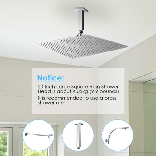 20-Zoll-Quadrat-Badezimmer-Topbrause, Moderner Stil, Edelstahl-Regenduschkopf, Niederschlag, Ultradünner Wasserfall, Vollständige Körperabdeckung, Hoher Durchfluss für Zuhause, Hotel