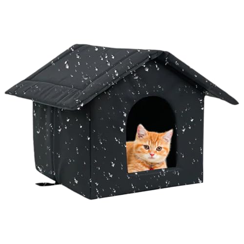 野良猫シェルター - 耐候性プラスチックハウス、屋外犬小屋、ペットシェルター | 防水屋根機能付き大型犬猫ハウス、バルコニー、庭、裏庭、農場、パティオ、屋内、リビングルーム用の動物アクセサリー
