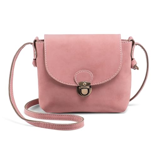 LaRechor Petit Sac Bandouliere Femme avec Boucle, Mini Sac a Main Voyage Sacoche en Bandoulière Ado Fille, Mignon Rose